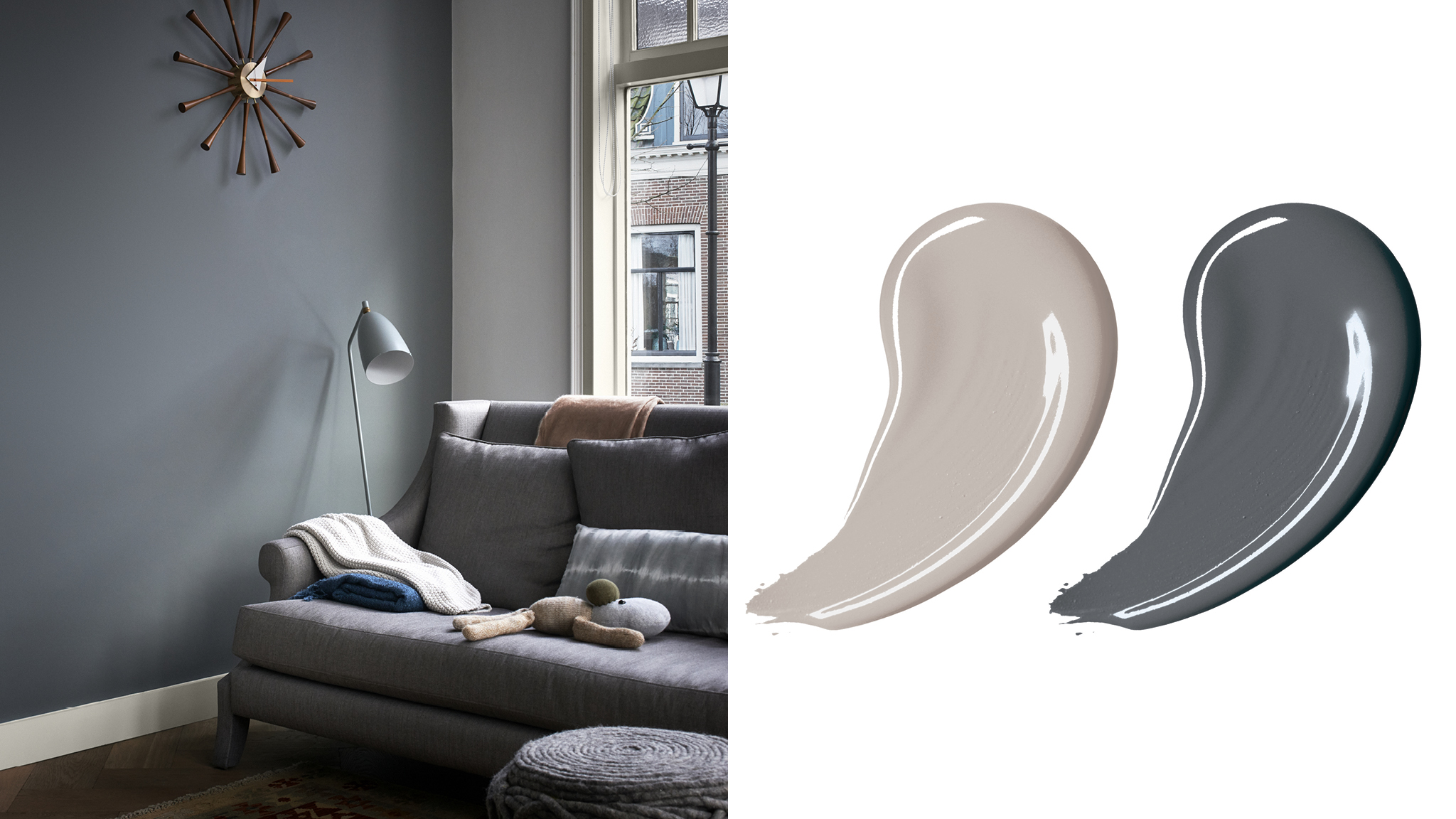 A stylish grey colour scheme Темно-серый — это очень элегантный цвет, дающий ощущение покоя, особенно в сочетании с более светлым оттенком.