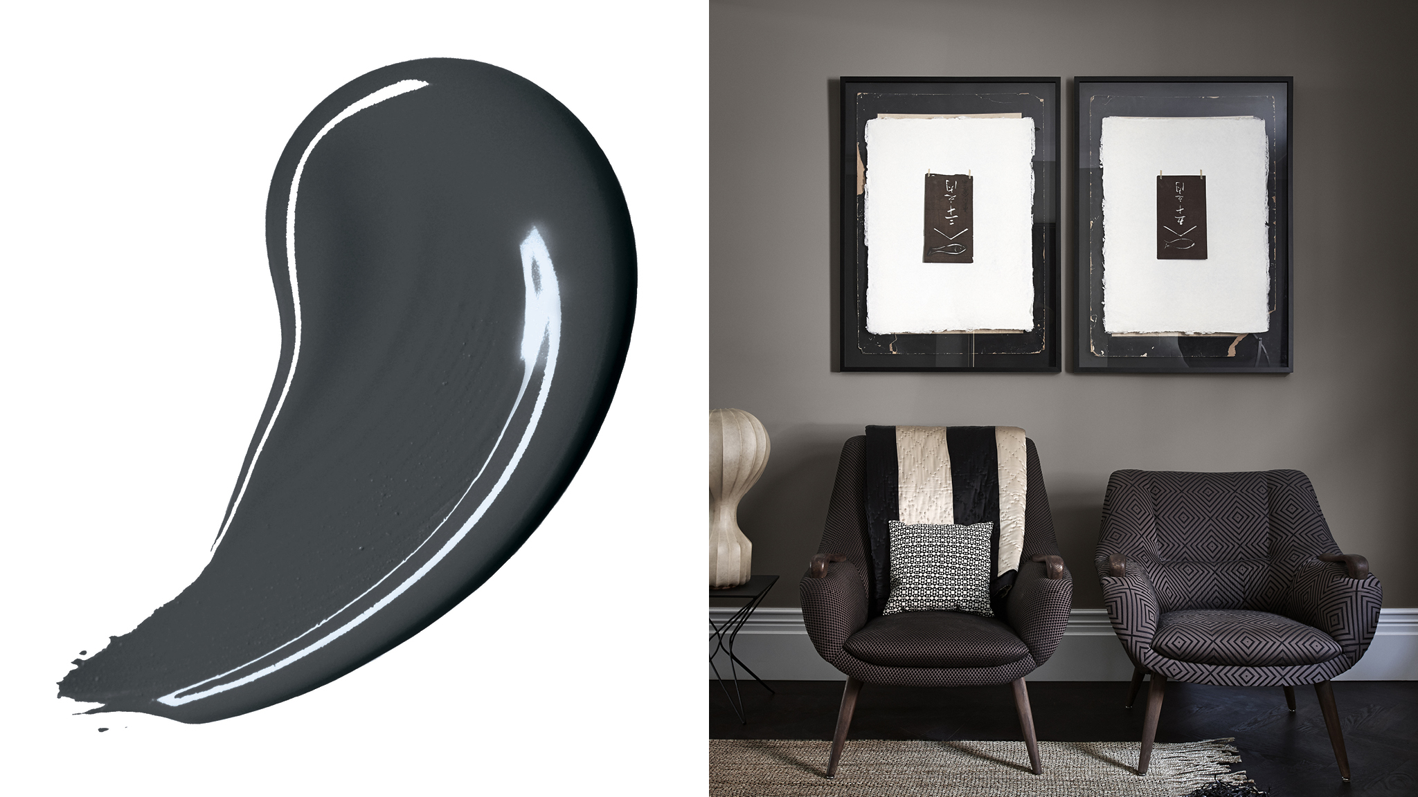Add drama to your living room Темная, смелая палитра всегда эффектна и сразу добавит в дизайн квартир драматичности. Глубокий угольный серый — это универсальный цвет, который подходит практически ко всему.