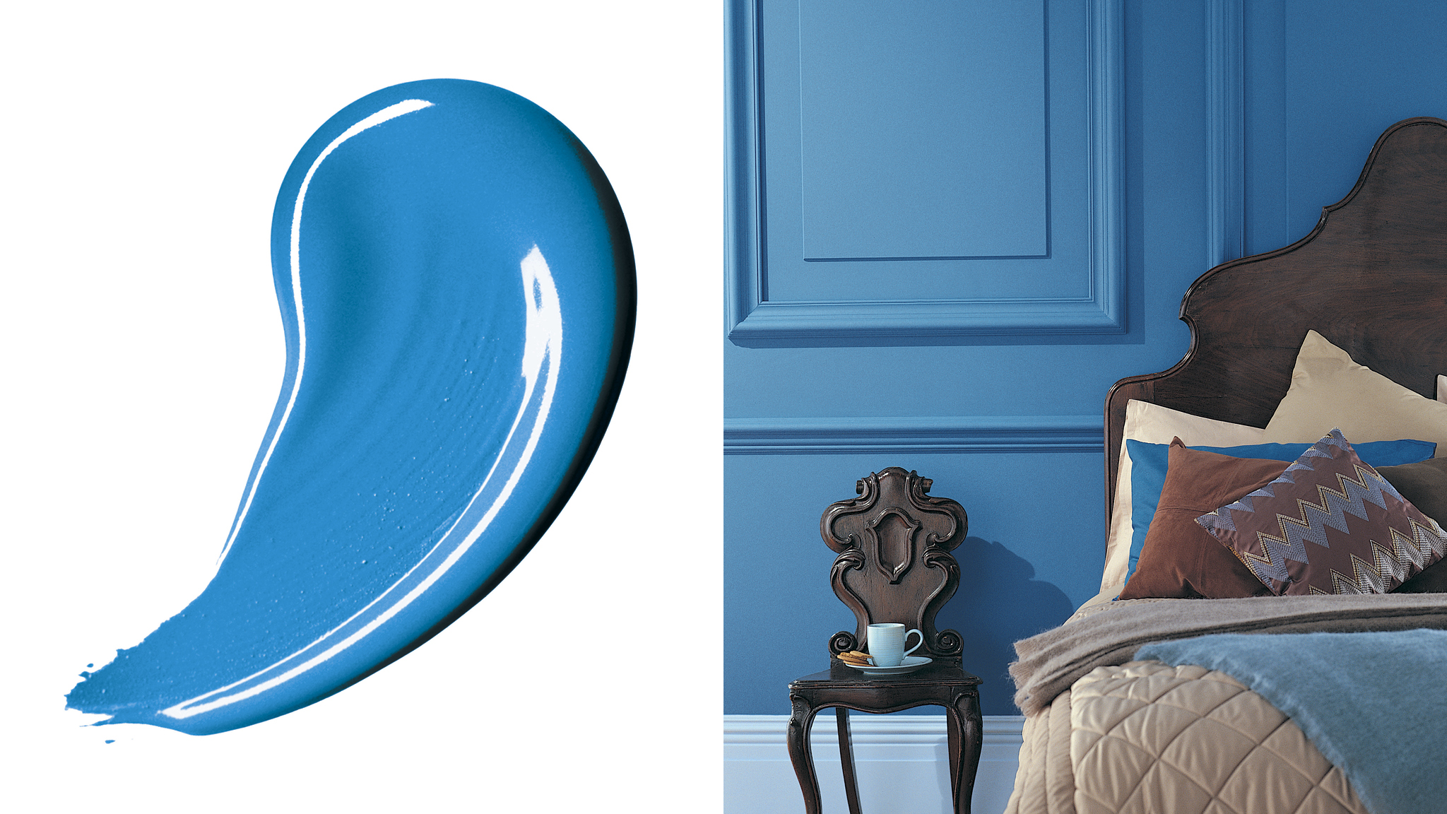 Feel calm in a blue bedroom Синий цвет — свежий и прохладный — очень хорошо снимает усталость. Настолько, что он может замедлить сердцебиение, помогая уснуть в конце сложного дня и проснуться отдохнувшими и полными сил.