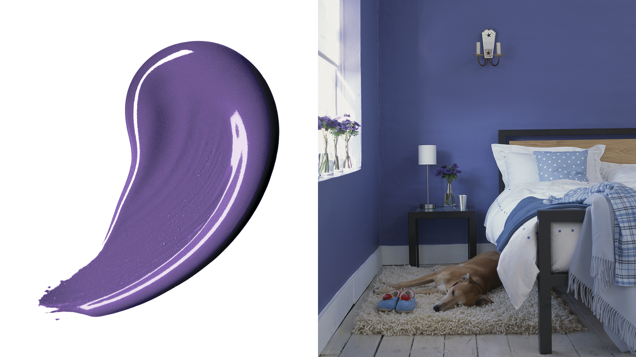 Relaksejoss violets gulamistabas krasu salikums Violetā ir viena no mierpilnākajām krāsām spektrā, un tā veicina relaksāciju un labsajūtu.